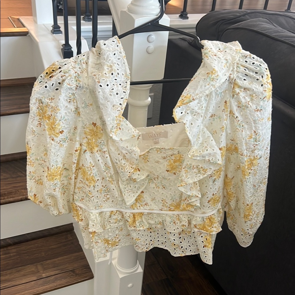 Asher Eyelet Embroidered Peplum Crop Top - Ivory Floral